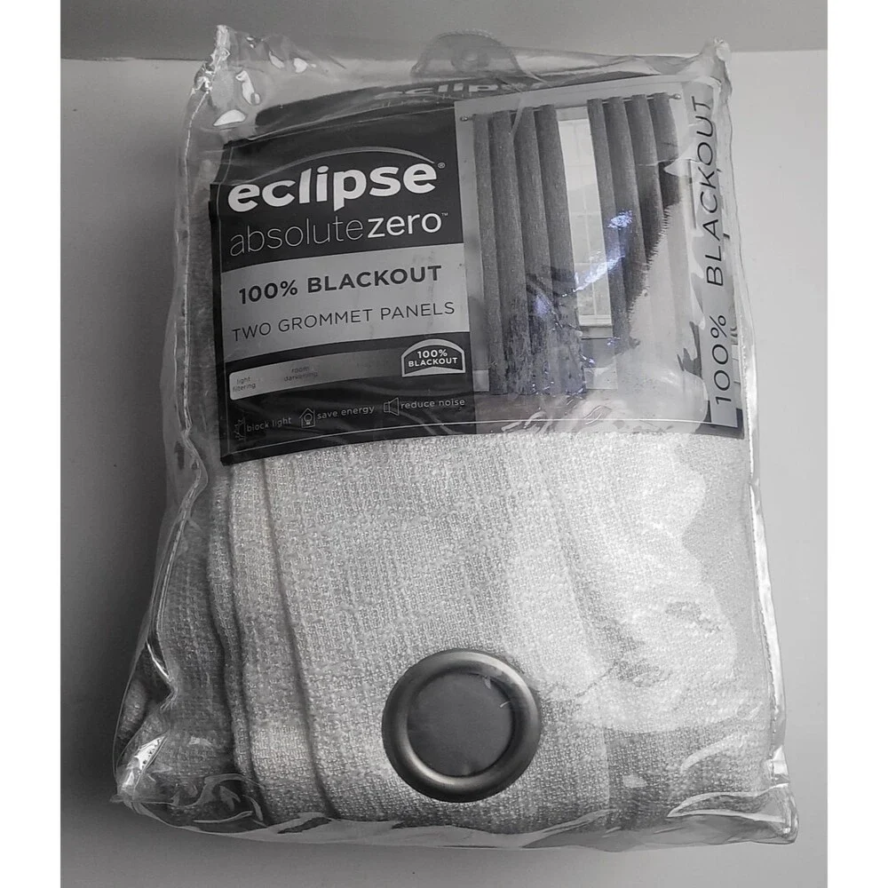 NEW Eclipse Absolute Zero 100%blackout curtain panels Grommet 50x95 'Dean White'